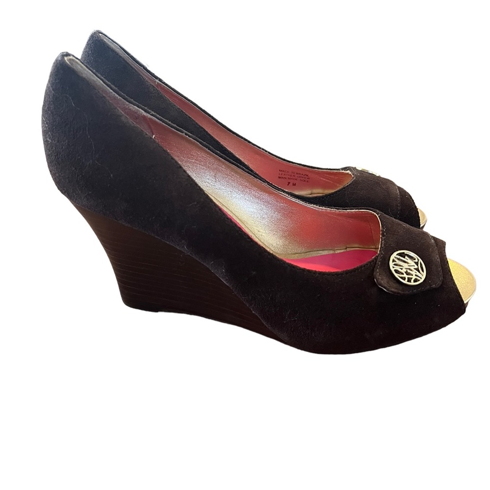 Lilly Pulitzer Chocolate Brown Suede Peep Toe Wedge Heels 7
